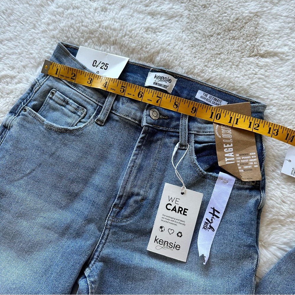 Kensie High Rise Skinny Jeans Vintage Luxe Raw Hem Stretch Blue Women Size 0 - Picture 6 of 8